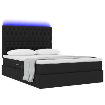 Bett mit LED-Lichtleisten Schwarz 140 x 190 cm Stoff