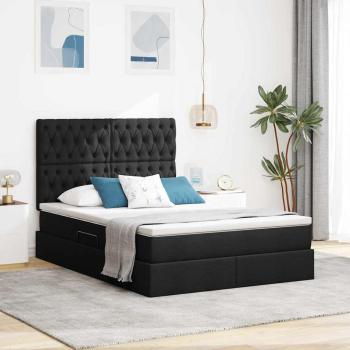 ARDEBO.de - Bett mit LED-Lichtleisten Schwarz 140 x 200 cm Stoff