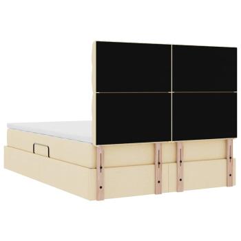 Bett mit LED-Lichtleisten mit Kopfteil Creme 140 x 200 cm Stoff