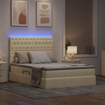 Bett mit LED-Lichtleisten mit Kopfteil Creme 140 x 200 cm Stoff