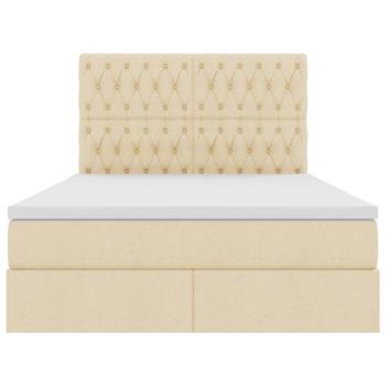 Bett mit LED-Lichtleisten mit Kopfteil Creme 140 x 200 cm Stoff