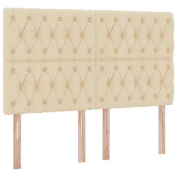 Bett mit LED-Lichtleisten mit Kopfteil Creme 140 x 200 cm Stoff