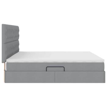Bett mit LED-Lichtleisten Hellgrau 200 x 200 cm Stoff