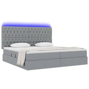 LED-Speicherbett mit Matratze Hellgrau 200 x 200 cm Stoff