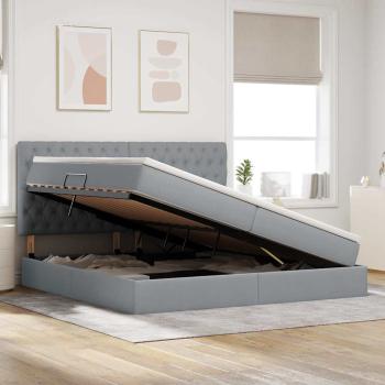LED-Speicherbett mit Matratze Hellgrau 200 x 200 cm Stoff