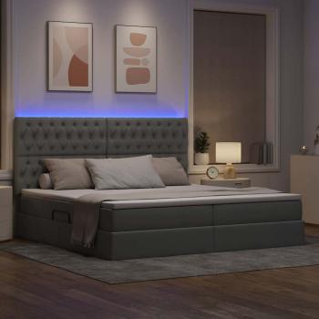 LED-Speicherbett mit Matratze Hellgrau 200 x 200 cm Stoff