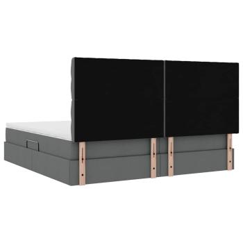 Bett mit LED-Lichtleisten Dunkelgrau 200 x 200 cm Stoff