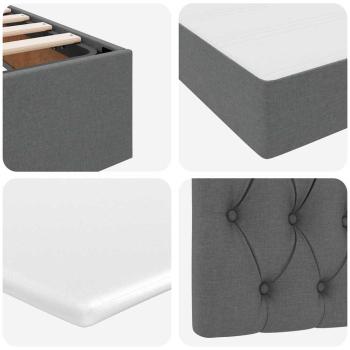 Bett mit LED-Lichtleisten Dunkelgrau 200 x 200 cm Stoff