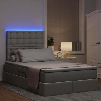 ARDEBO.de - Bett mit LED-Lichtleisten Hellgrau 120 x 200 cm Stoff