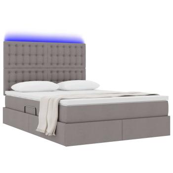 Bett mit LED-Lichtleisten mit Kopfteil Taupe 140 x 190 cm Stoff