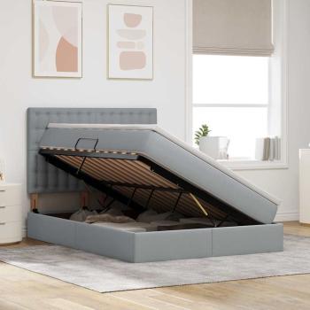 ARDEBO.de - Bett mit LED-Lichtleisten Hellgrau 140 x 200 cm Stoff