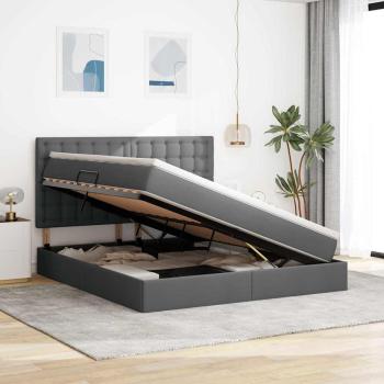 ARDEBO.de - Bett mit LED-Lichtleisten Dunkelgrau 180 x 200 cm Stoff