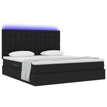 Bett mit LED-Lichtleisten Schwarz 180 x 200 cm Stoff