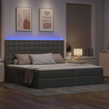 LED-Speicherbett mit Matratze Hellgrau 200 x 200 cm Stoff