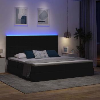 Bett mit LED-Lichtleisten Schwarz 200 x 200 cm Stoff