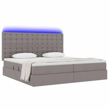 Bett mit LED-Lichtleisten mit Kopfteil Taupe 200 x 200 cm Stoff