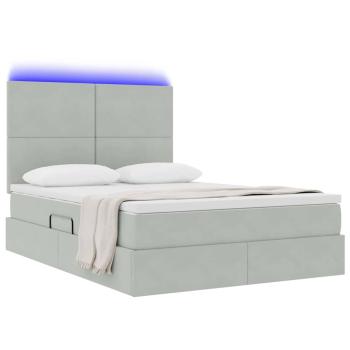 Bett mit LED-Lichtleisten Hellgrau 140 x 190 cm Samt