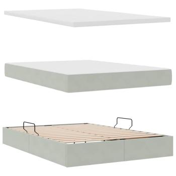 Bett mit LED-Lichtleisten Hellgrau 140 x 190 cm Samt