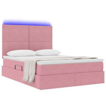 Bett mit LED-Lichtleisten mit Kopfteil Rosa 140 x 190 cm Samt