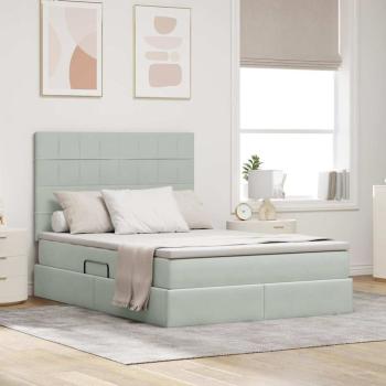 ARDEBO.de - Bett mit LED-Lichtleisten Hellgrau 140 x 190 cm Samt