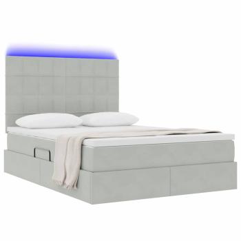 Bett mit LED-Lichtleisten Hellgrau 140 x 190 cm Samt