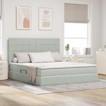 ARDEBO.de - Bett mit LED-Lichtleisten Hellgrau 180 x 200 cm Samt