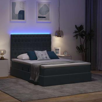 Bett mit LED-Lichtleisten Dunkelgrau 140 x 200 cm Samt