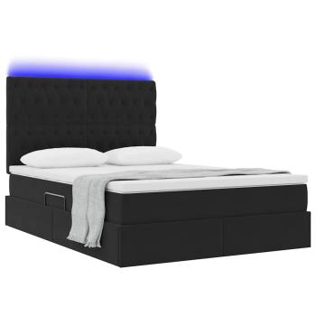Bett mit LED-Lichtleisten Schwarz 140 x 200 cm Samt