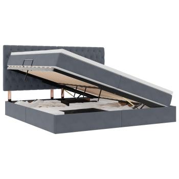 Bett mit LED-Lichtleisten Dunkelgrau 200 x 200 cm Samt