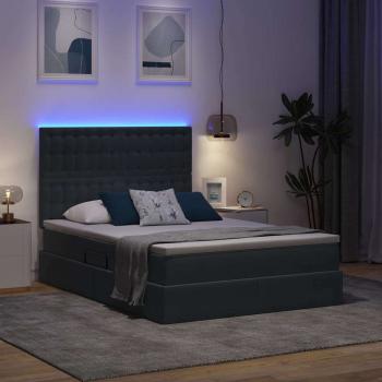 Bett mit LED-Lichtleisten Dunkelgrau 140 x 190 cm Samt