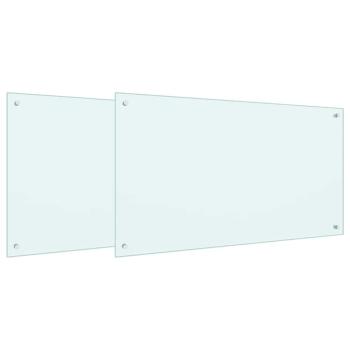 Küchenrückwand 2 pcs Weiß 100 x 60 cm Gehärtetes Glas