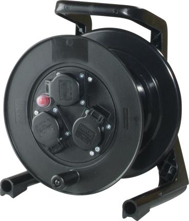 JumboXS-Leertrommel schwarz m.3 schwarze Schuko-Steckdosen