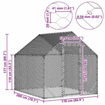 Hühnerkäfig Silber 200 x 170 x 177 cm Verzinkter Stahl
