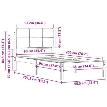Bettgestell mit gepolstertem Kopfteil Hellgrau 90 x 200 cm