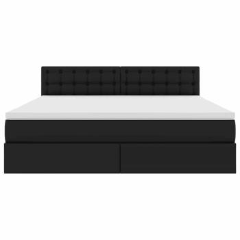 Bett mit LED-Lichtleisten mit Kopfteil Schwarz 160 x 200 cm PVC