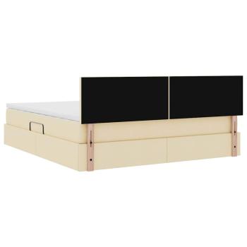 Bett mit LED-Lichtleisten mit Kopfteil Creme 160 x 200 cm Stoff
