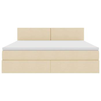 Bett mit LED-Lichtleisten mit Kopfteil Creme 160 x 200 cm Stoff