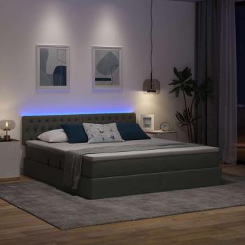 Bett mit LED-Lichtleisten Dunkelgrau 160 x 200 cm Stoff