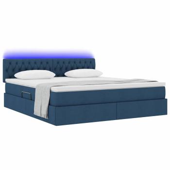 ARDEBO.de - Bett mit LED-Lichtleisten mit Kopfteil Blau 160 x 200 cm Stoff
