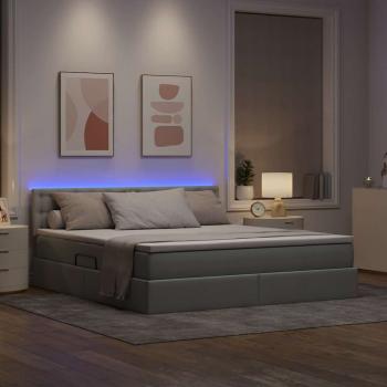 ARDEBO.de - Bett mit LED-Lichtleisten Hellgrau 160 x 200 cm Stoff