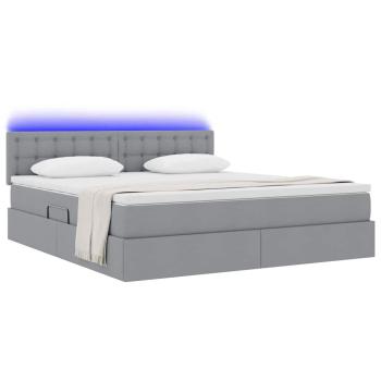 Bett mit LED-Lichtleisten Hellgrau 160 x 200 cm Stoff