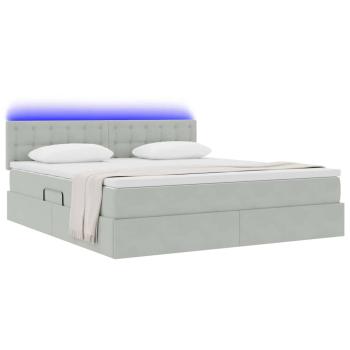 ARDEBO.de - Bett mit LED-Lichtleisten Hellgrau 160 x 200 cm Samt