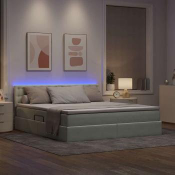 LED-Speicherbett mit Matratze Hellgrau 160 x 200 cm Samt