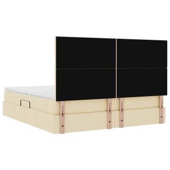 Bett mit LED-Lichtleisten mit Kopfteil Creme 160 x 200 cm Stoff