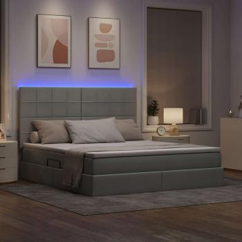 Bett mit LED-Lichtleisten Hellgrau 160 x 200 cm Stoff