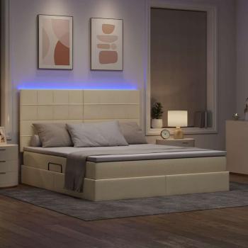 Bett mit LED-Lichtleisten mit Kopfteil Creme 160 x 200 cm Stoff