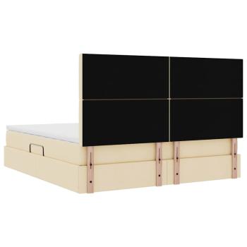 Bett mit LED-Lichtleisten mit Kopfteil Creme 160 x 200 cm Stoff