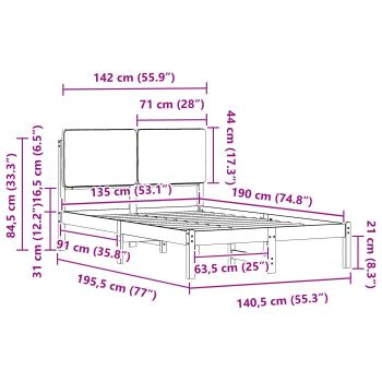 Bettgestell mit gepolstertem Kopfteil Hellgrau 135 x 190 cm