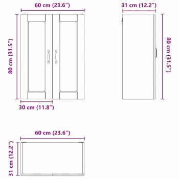 Küchenwandschrank Hochglanz Weiß 60 x 31 x 80 cm Holzwerkstoff