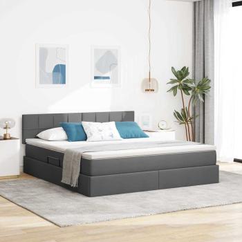 ARDEBO.de - LED-Speicherbett mit Matratze Dunkelgrau 160 x 200 cm Stoff